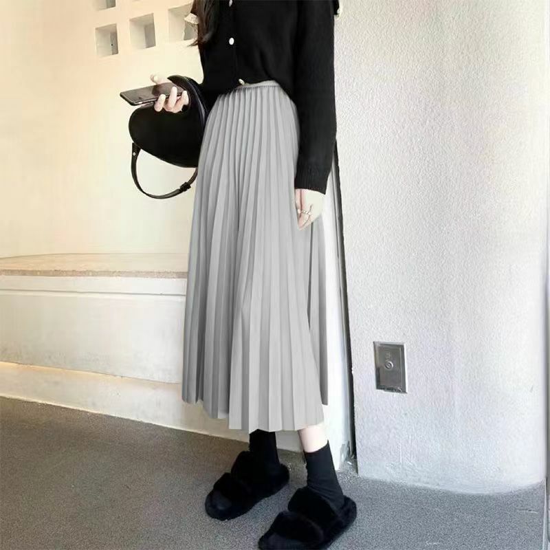 Falda plisada de cintura alta elástica para mujer, elegante Falda larga de oficina para mujer, trabajo, negro, verde, gris, verano, Invierno