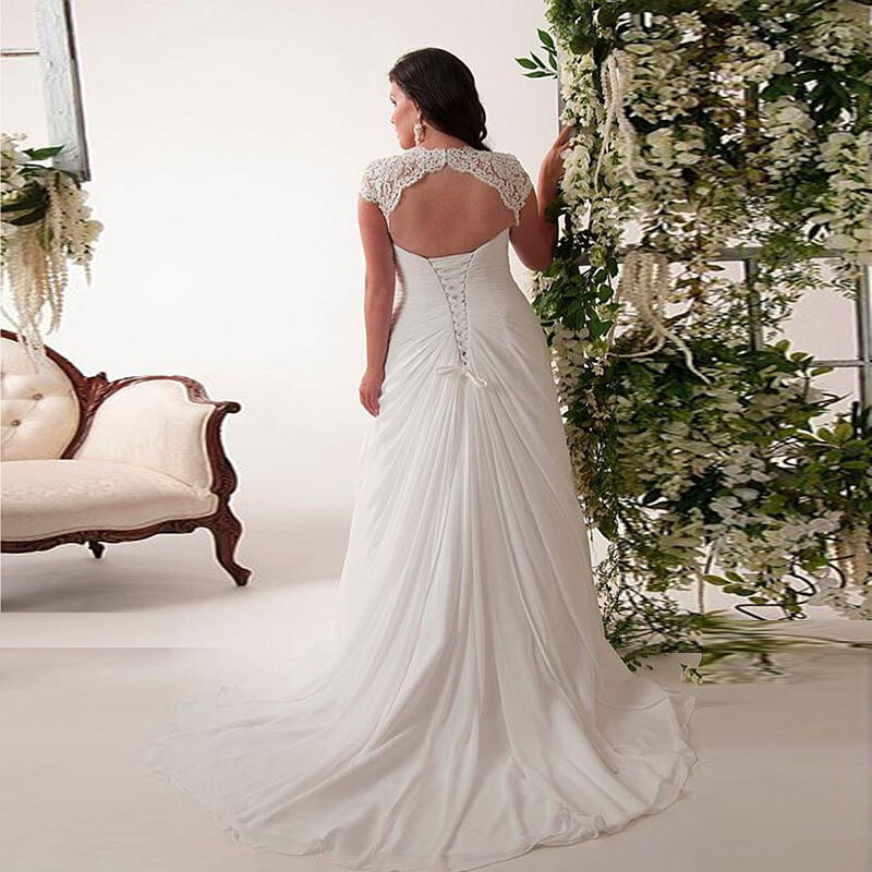 XiMuchDX Plus SIze Wedding Dress 2024 Bride Backless V Neck Sweep Train Beading Bridal Gowns Lace Beach Custom Made