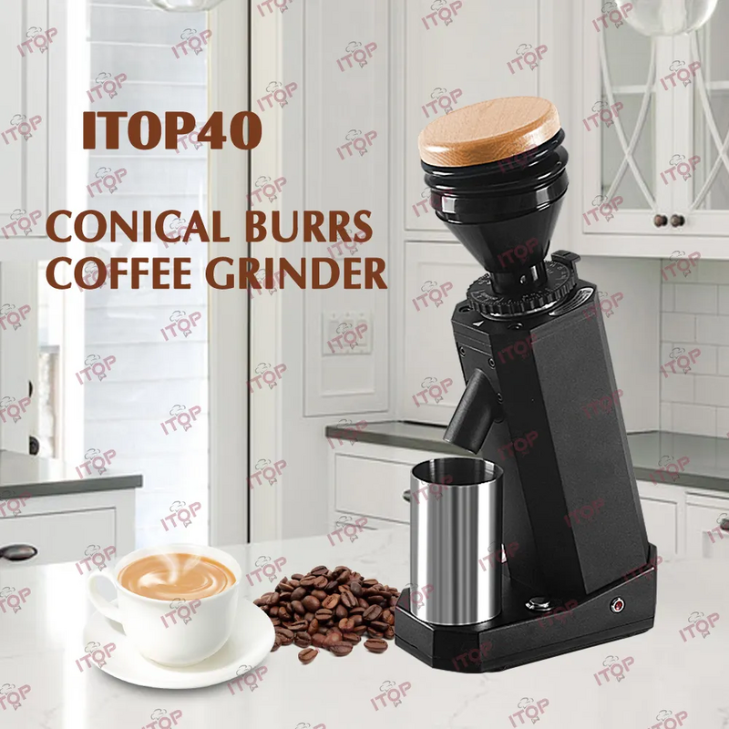 Itop-moedor de café elétrico 40mm, titânio burr, metal hopper, moedor elegante, máquina doméstica portátil