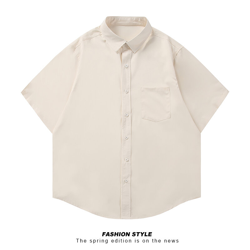 Camisa casual de botão manga curta masculina, camisas brancas, roupa de praia, verão