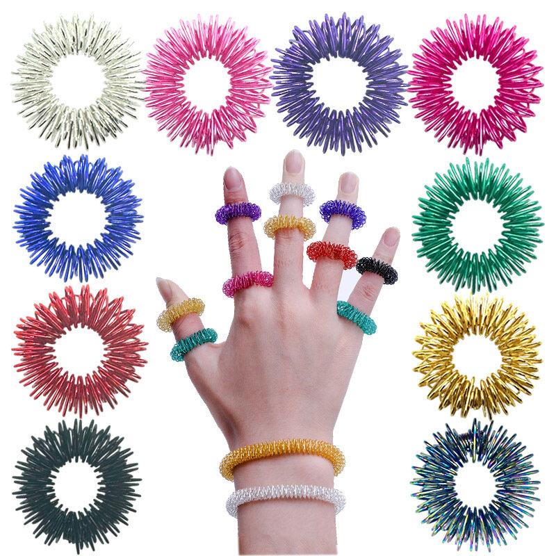 5-15 pçs anéis de acupressão spiky sensorial dedo anéis conjunto para adolescentes adultos redutor de estresse massageador alívio do estresse brinquedos