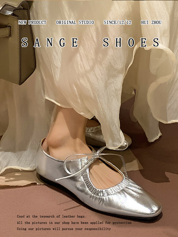 Chaussures en cuir à bout rond Mary Gasoline, chaussures simples plissées à fond plat, lacets européens et jeunesse, design unique, nouveau, 2024