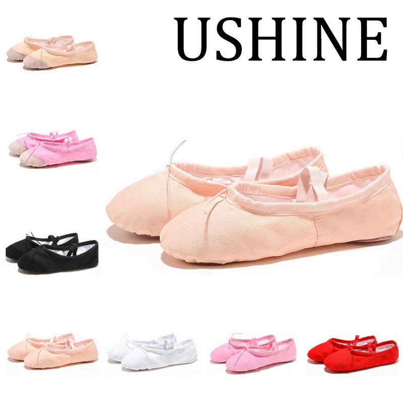 USHINE-Zapatillas planas de lona para niña y mujer, zapatos de baile, ballet, gimnasia, Yoga, profesor, Negro, Rojo, rosa, blanco