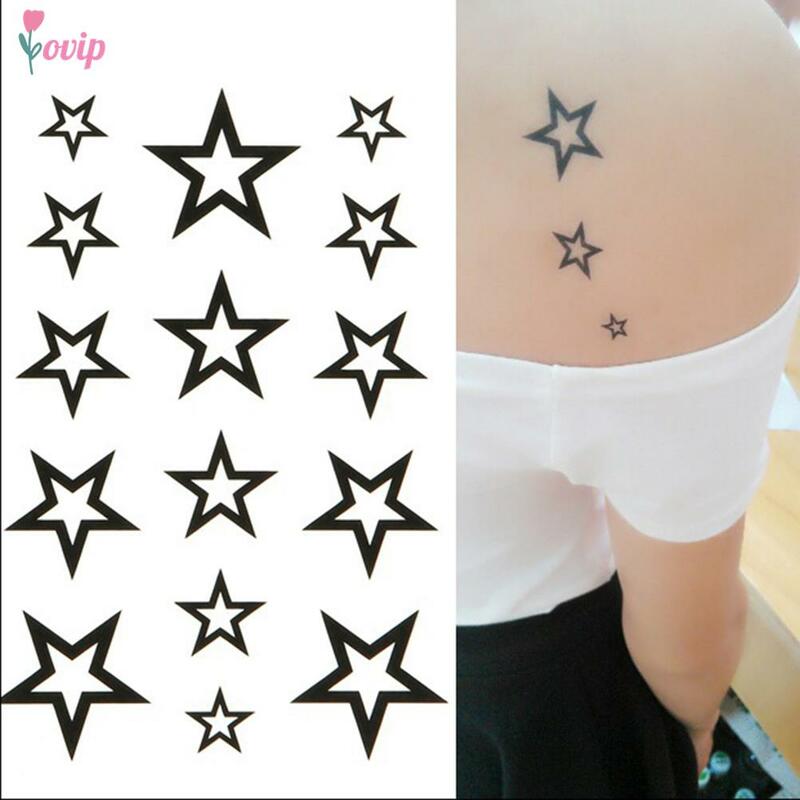 Tatuajes temporales de arte corporal a prueba de agua para hombres y mujeres, hermosa pegatina de tatuaje Flash 3D con diseño de estrella negra