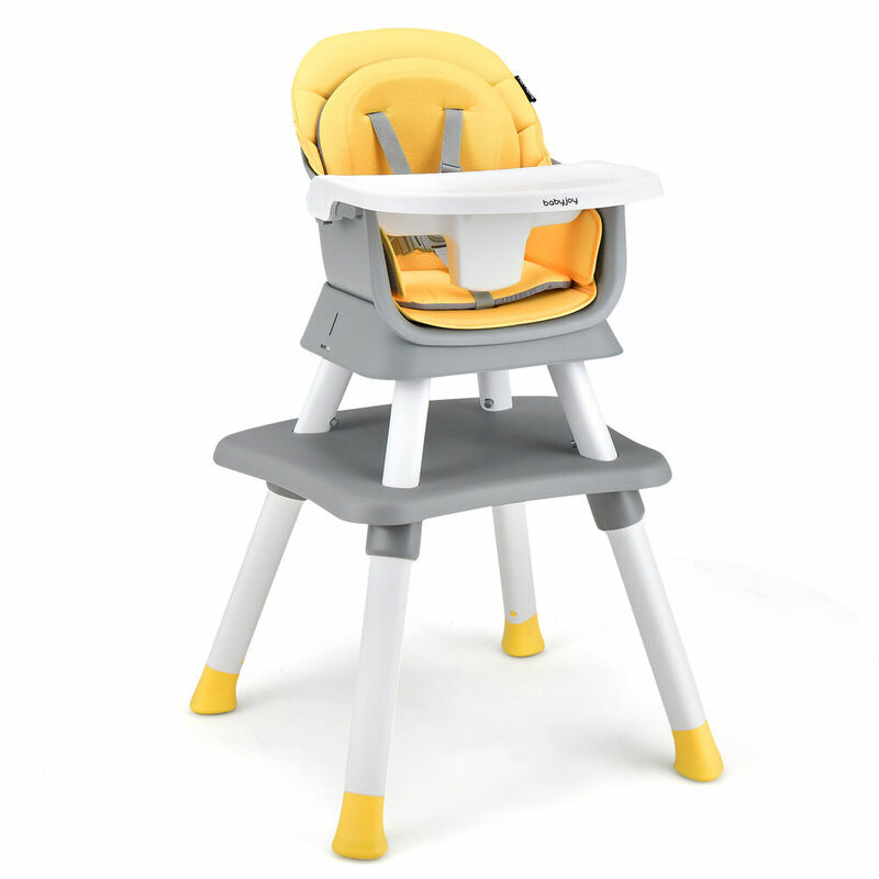 Детское высокое кресло Babyjoy 6 в 1, обеденное сиденье-трансформер с отсоединяемым подносом, желтое