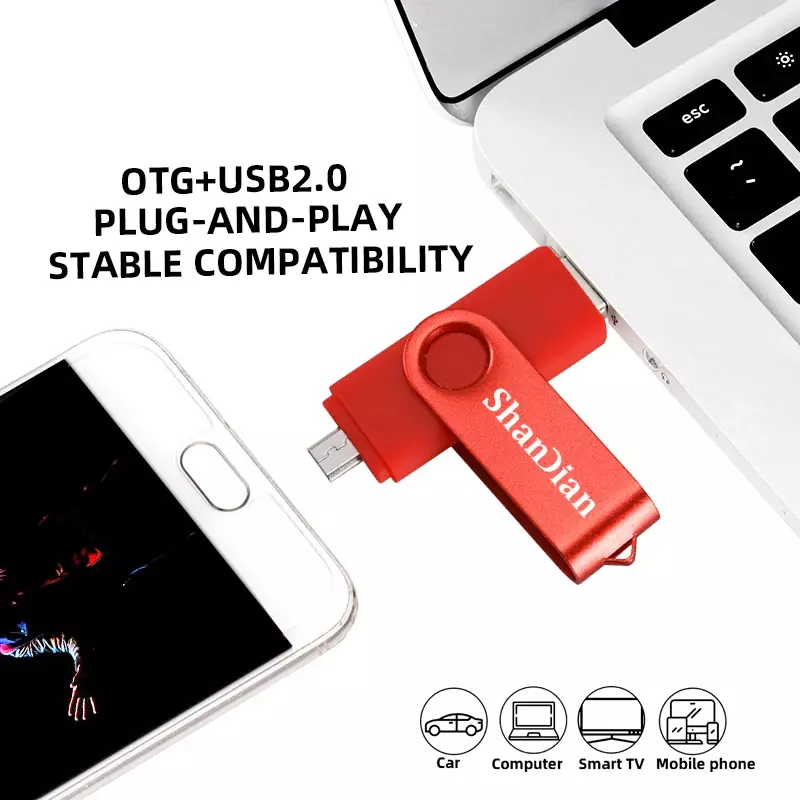 OTG 전화 확장 펜 드라이브, 실제 용량 USB 플래시 드라이브, 무료 사용자 정의 로고 메모리 스틱, 키 체인 U 디스크, 64GB, 32GB, 16GB