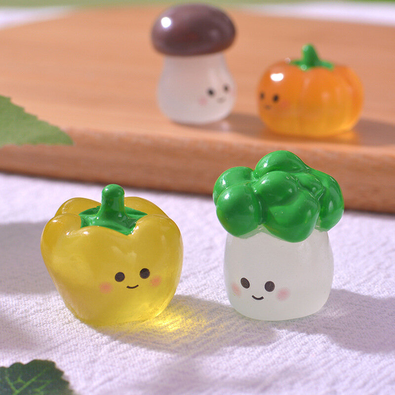 1Pc Luminous Vegetables Ornament Cartoon Pumpkin Mushroom Broccoli Tomato Doll Micro Landscape Dollhouse Miniature Toy