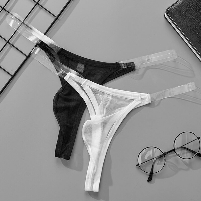 Seksowna bielizna dla mężczyzn pokrowiec siatkowy majtki z niską talią krótkie bielizna przezroczysta stringi stringi zmysłowe Bikini ultracienki strój nocny