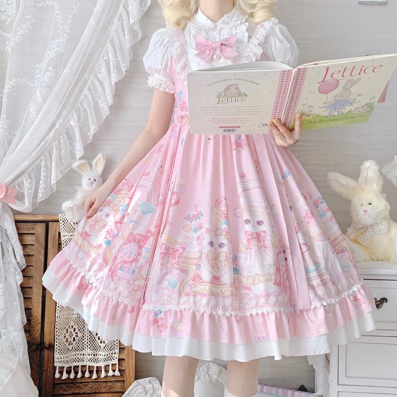S-4XL JSK Lolita Kleid Japanischen weichen mädchen Kawaii süße Sleeveless Nette print jsk hosenträger Girly Baby Puppe Kleider Kleidung