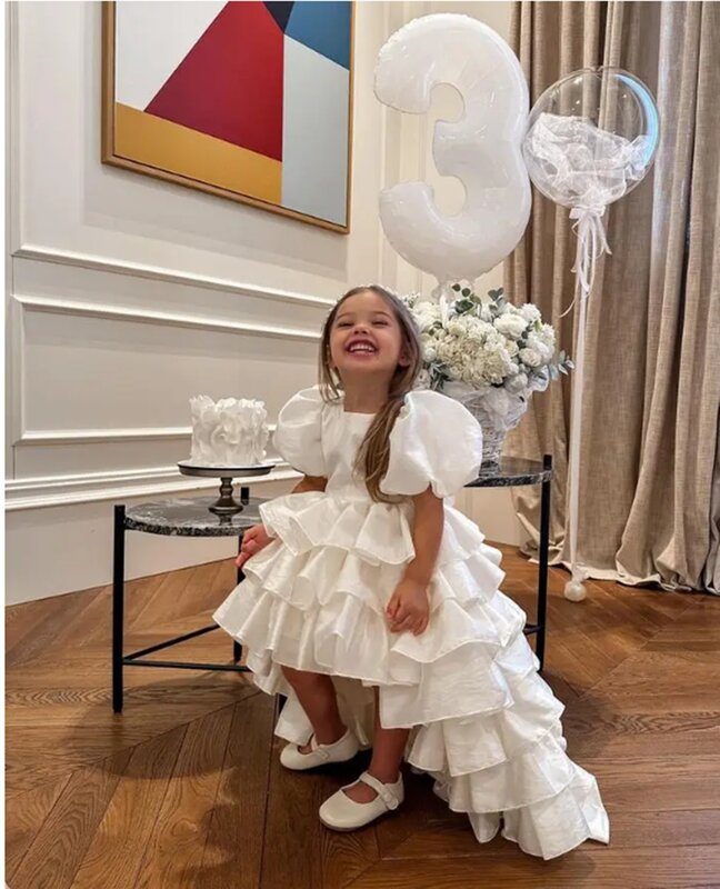 Flower Girl Dresses For Wedding Birthday Pearl Floral Tulle Luxury Princess Long Maxi Kids Bridesmaid Ball First Communion Gowns