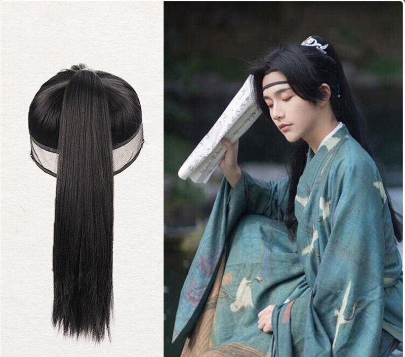 Peruca de hanfu uma peça ming dynasty peruca chapelaria masculino feminino antigo cosplay traje limpar a quantidade de peruca toalha líquida cosplay perucas