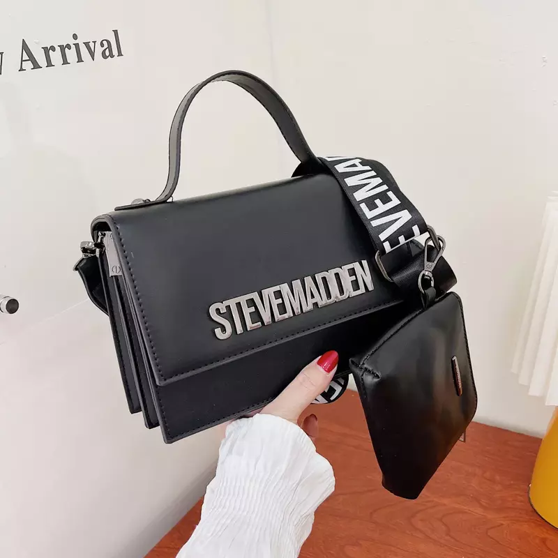 Base fashion Steve Madden women's bag summer 2023 new soft leather trendy and fashionable letter shaped small square bag handbag