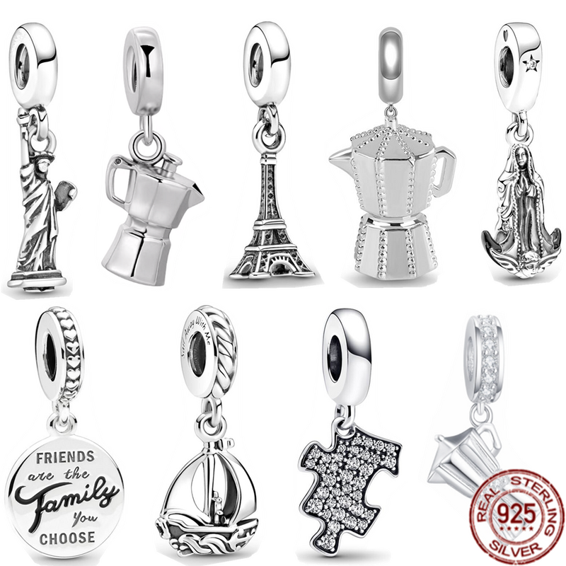 Silver 925 New York's Statue of Liberty Paris Eiffel Tower Pendant Charm Bead Fit Original Pandora Bracelet DIY Jewelry Necklace