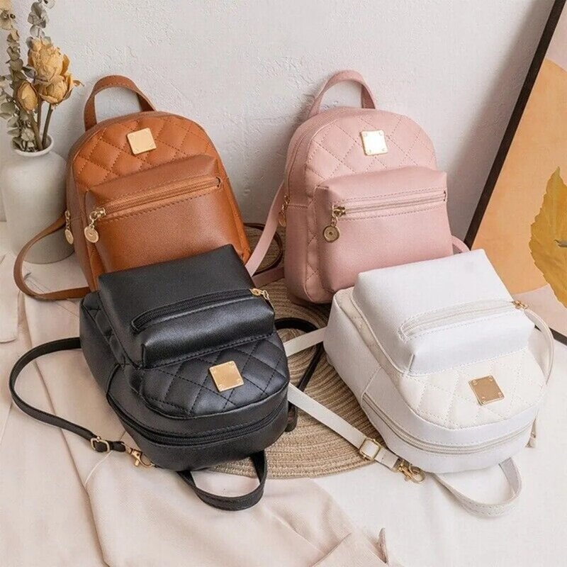 1PCS Trendy Solid Color New Women's Backpack High Quality Small Travel School Girls' Shoulder Bag PU Leather Shopping Backpack