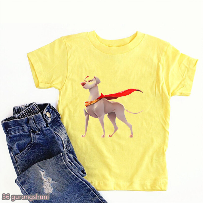 T-Shirt dla chłopców 2022 nowy film Dc League Of super-zwierzęta Cartoon T Shirt Trendy dzieci Tshirt letnie chłopięce ubrania żółta koszula topy