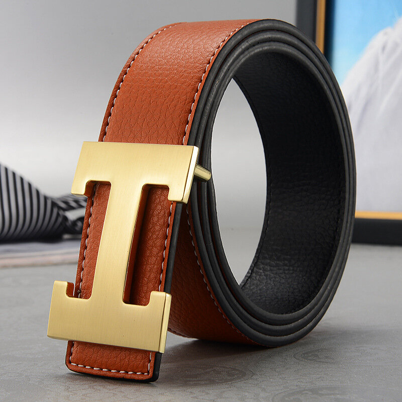 Cinturón informal de cuero genuino para hombre y mujer, correa de diseñador de alta calidad, hebilla lisa de Metal, cinturón de moda para jeans, nuevo