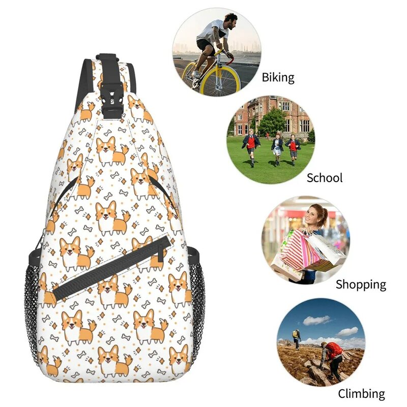 Kawaii Corgi Sling Bag for Men and Women, Chest Crossbody, Initiated Sling Backpack, Outdoor Hiking Daypacks, Cute Animal Satchel