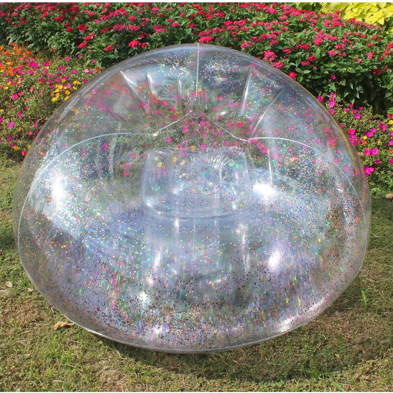 Inflatable Lazy Sofa Outdoor Transparent Seat Bag Beach Garden Bedroom Recliner Sequined  Air Cushion Furniture For Lunch Break