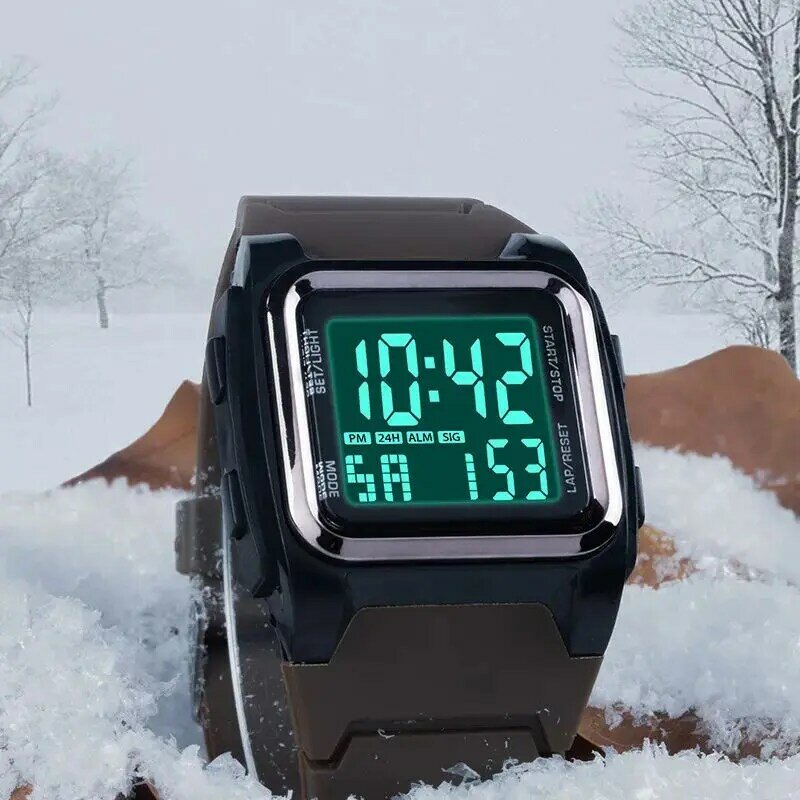 Модные мужские цифровые наручные часы, водонепроницаемые военные блочные светящиеся наручные часы с хронографом, спортивные деловые часы со светодиодным дисплеем