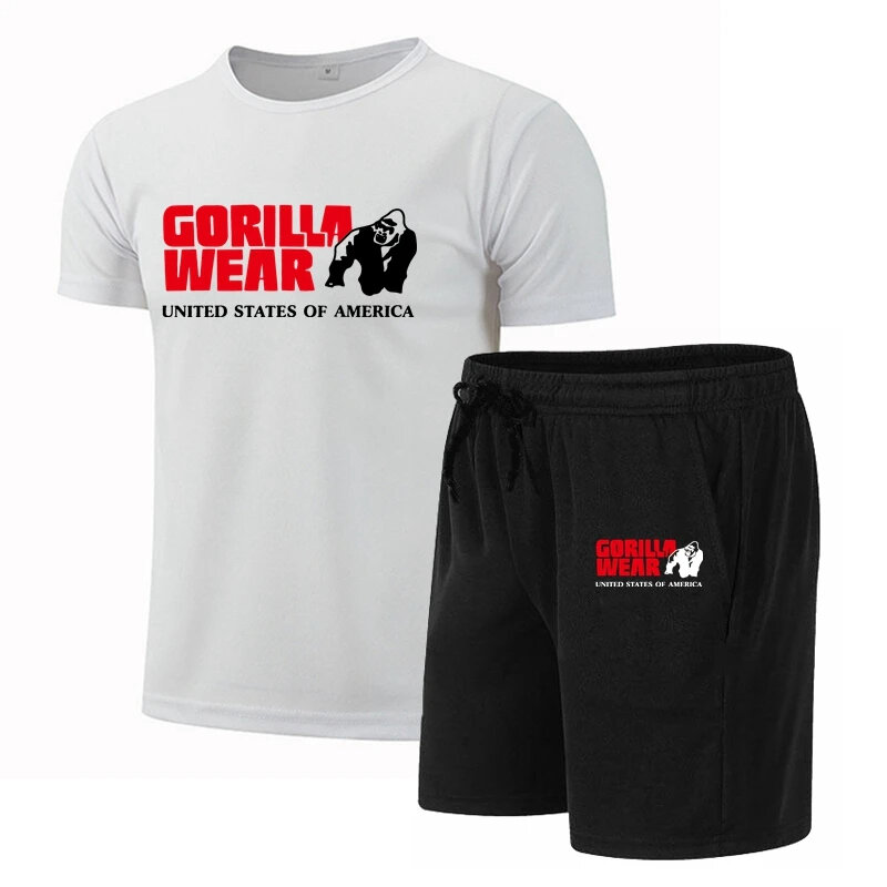 Camiseta de manga curta estampada masculina, shorts de secagem rápida, conjunto esportivo respirável, conjunto de jogging, moda verão