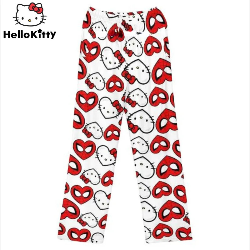 Sanurgente-Pantalon de pyjama mince mignon Hello Kitty pour femmes, pantalon de dessin animé à la mode, vêtements décontractés pour l'extérieur et la maison, printemps, nouveau