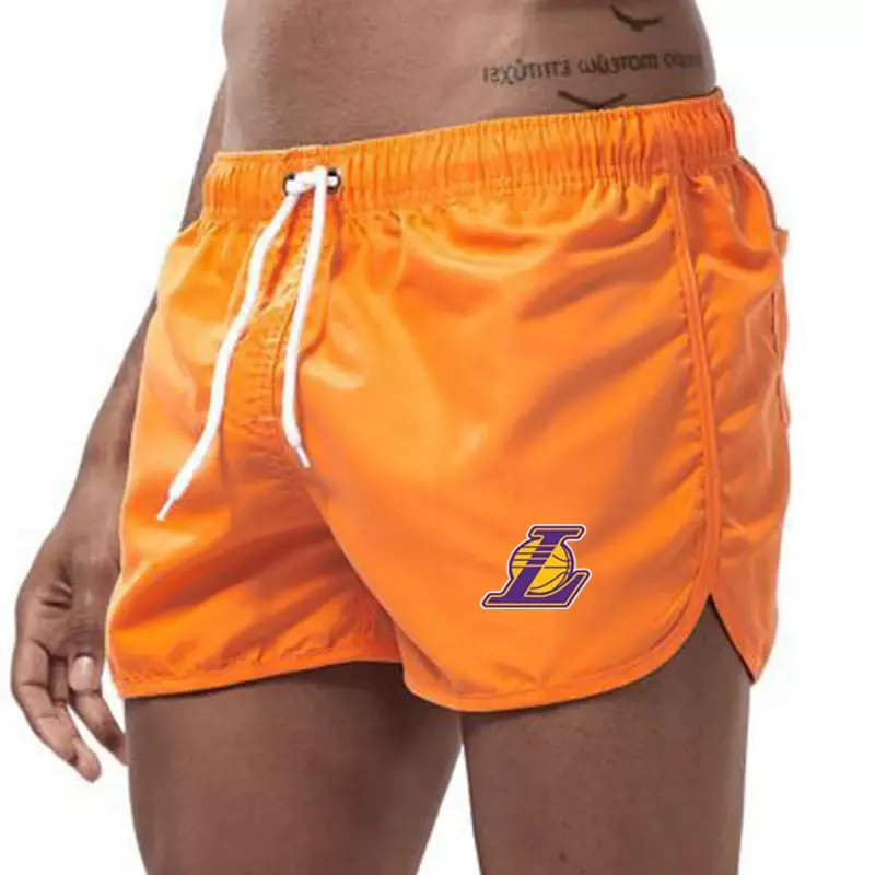 Calça de praia respirável masculina, calça esportiva de verão, malha grande, shorts de corrida, na moda, 2024