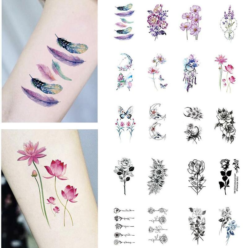 1PC 3D Rose Flower Temporary Tattoo Sticker Women Body Art Arm Leg Tattoo Sticker Realistic Fake Black Rose Waterproof Tattoo