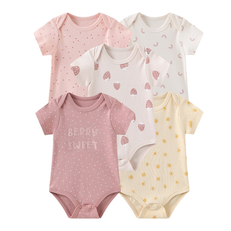 Kiddiezoom 5 PCS/lot Fashion Newborn 100%Cotton Baby Boy Girl Bodysuit Short Sleeve Soft Infant Onesies Baby Shower Gifts