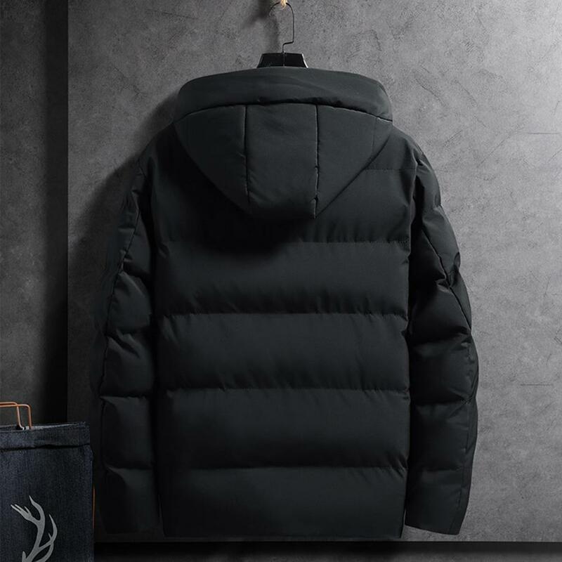 초두꺼운 남성용 겨울 오버코트, 방풍 후드 재킷, 지퍼 클로저 포켓 디자인