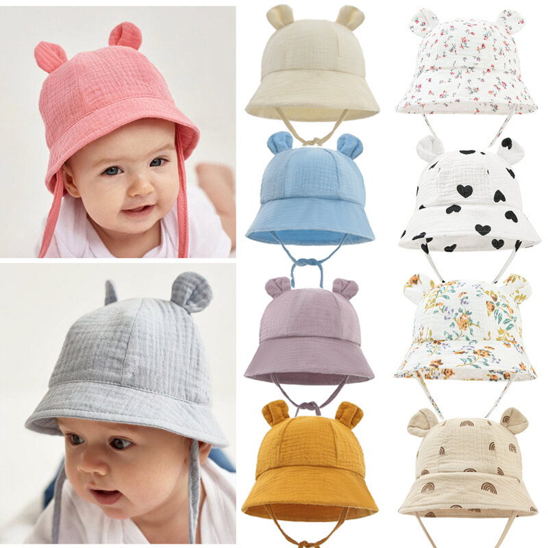 Spring Autumn Solid Color Soft Baby Bucket Hat Cotton Fisherman Hats Kids Summer Toddler Boy Girls Panama Sun Cap Children 0-12M