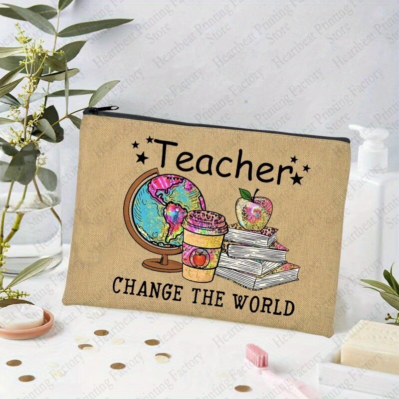 Insegnante cambia il mondo stampa borsa per il trucco miglior regalo di laurea per insegnanti torna a scuola insegnante regalo donna uomo astuccio