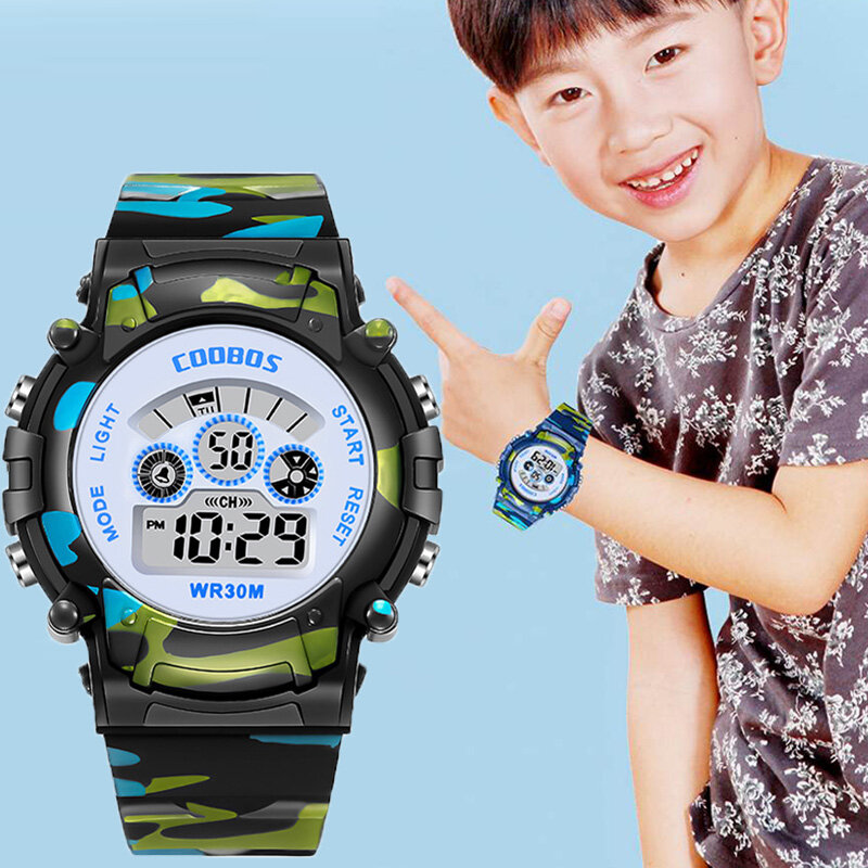 Militaire Sport Kinderen Horloge Kleurrijke Back-Light Led Digitale Horloge Lichtgevende Waterdichte Elektronische Horloge Voor Kids Jongens Meisjes