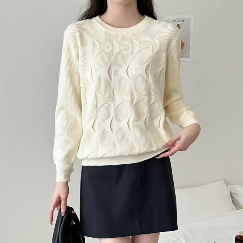 Autumn and Winter Women's New Cashmere Sweater Knitted Round Neck Pullover Long Sleeve Loose  Warm Warmth  X34