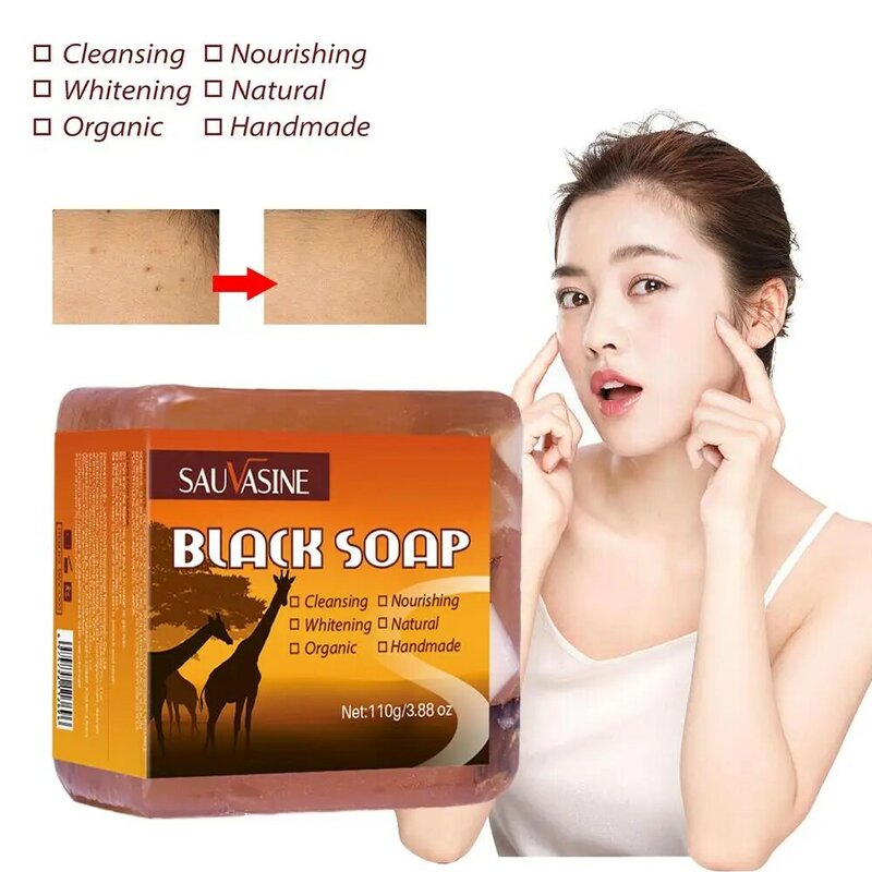 Jabón negro africano para aclarar la piel negra, antitachuelas, blanqueamiento facial, jabón de limpieza nutritivo para mujeres, Dropshippi G5m1