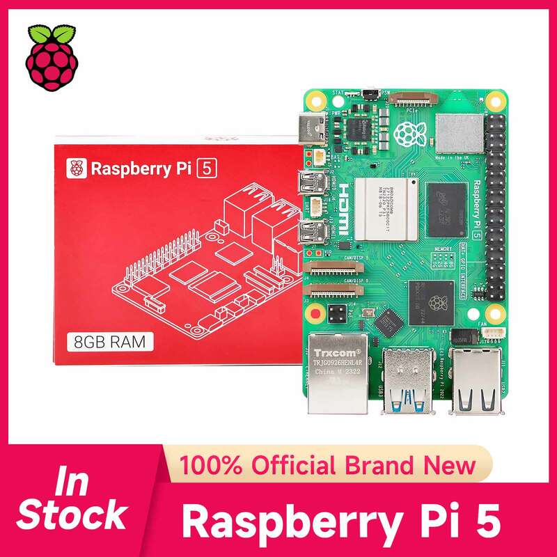 Raspberry Pi 5 papan pengembangan, Kit Starte Kit 4GB/8GB RAM BCM2712 2.4GHz colokan AS aksesori berbeda opsional
