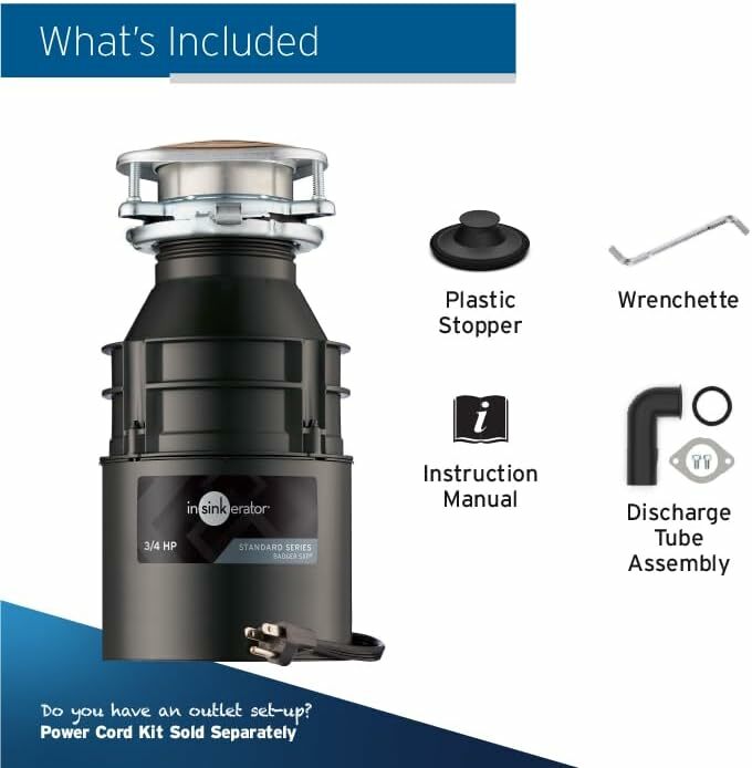 InSinkErator Badger 5XP Garbage Disposal with Power Cord, Standard Series 3/4 HP Continuous Feed Food Waste Disposer, Badger