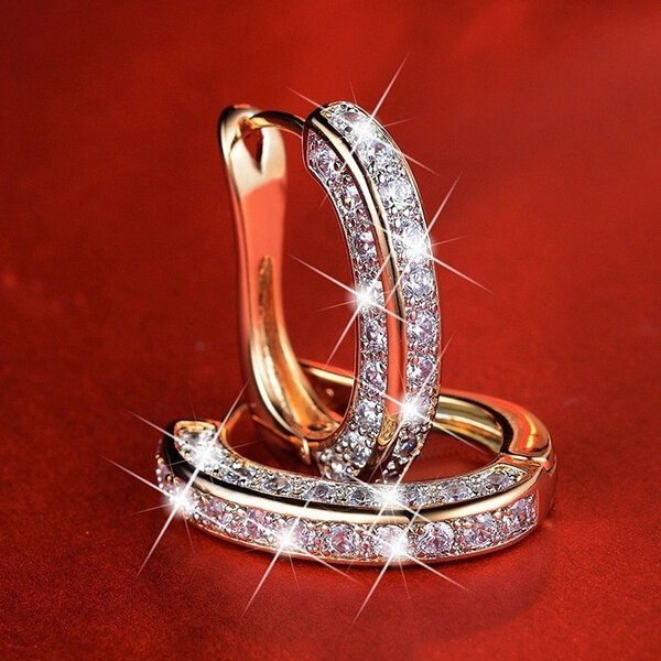 럭셔리 큐빅 지르코니아 웨딩 귀걸이 로즈 골드 후프 귀걸이, 발렌타인데이 선물 기념일 쥬얼리