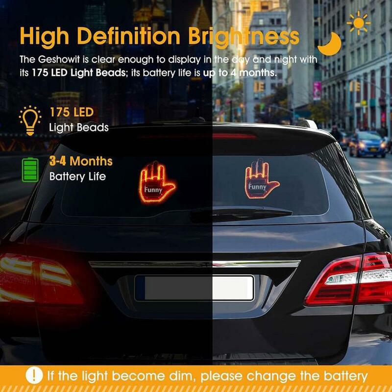 Luce di gesto del dito medio con telecomando divertente Finger Car Light Road Rage Signs lampada a mano Sticker pannello luminoso per finestrino dell'auto