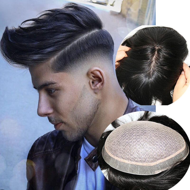 Крутой мужской парик M-lace на шелковой основе, мужской парик из искусственной кожи и швейцарского кружева, 100% натуральные прямые волосы из натуральной кожи головы, дышащий