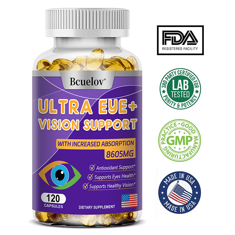 Vitamines oculaires lutéine, zéaxanthine et extrait de myrtille, améliore la fatigue oculaire, la sécheresse et une vision saine pour les adultes, sans OGM