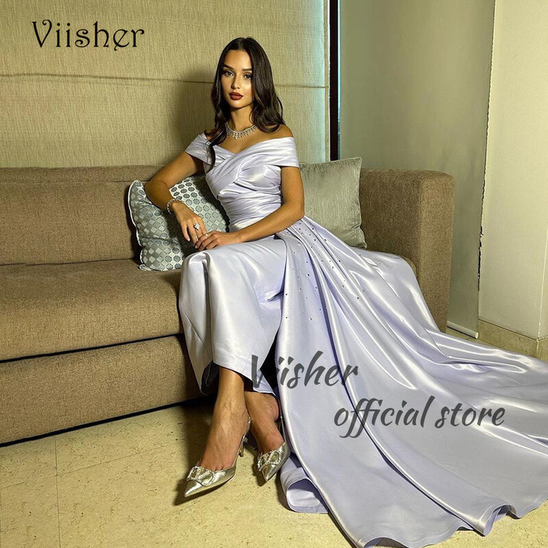 Вечерние платья Viisher из лавандовой ткани с открытыми плечами, женское облегающее официальное платье для выпускного вечера с юбкой, вечерние платья Дубая