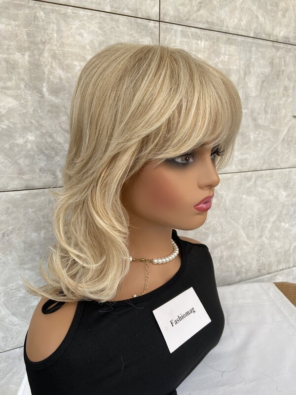 Волнистые волосы длиной плеч блонд микс смешивание человеческих волос тепловые ок парики женские мягкие натуральные
