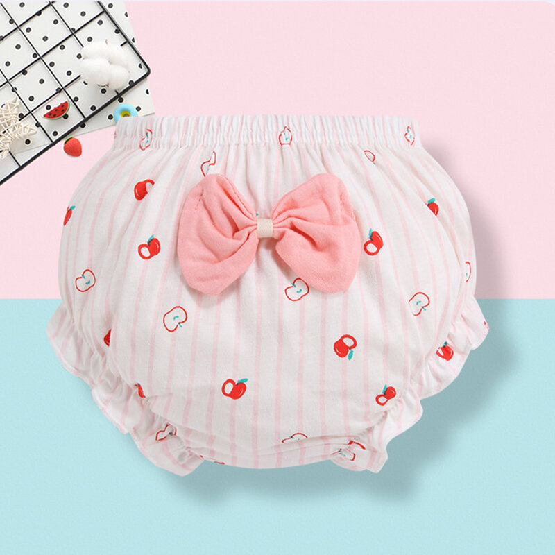 Bombachos de algodón con estampado de dibujos animados para bebés y niñas, ropa interior cómoda con lazo, color rosa