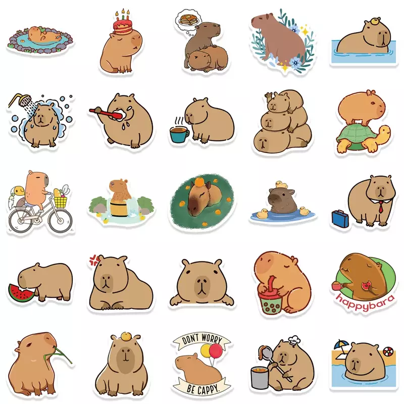 50 buah Kawaii kartun Capybara stiker grafiti koper Laptop ponsel cangkir air Skateboard mainan anak-anak stiker dekorasi