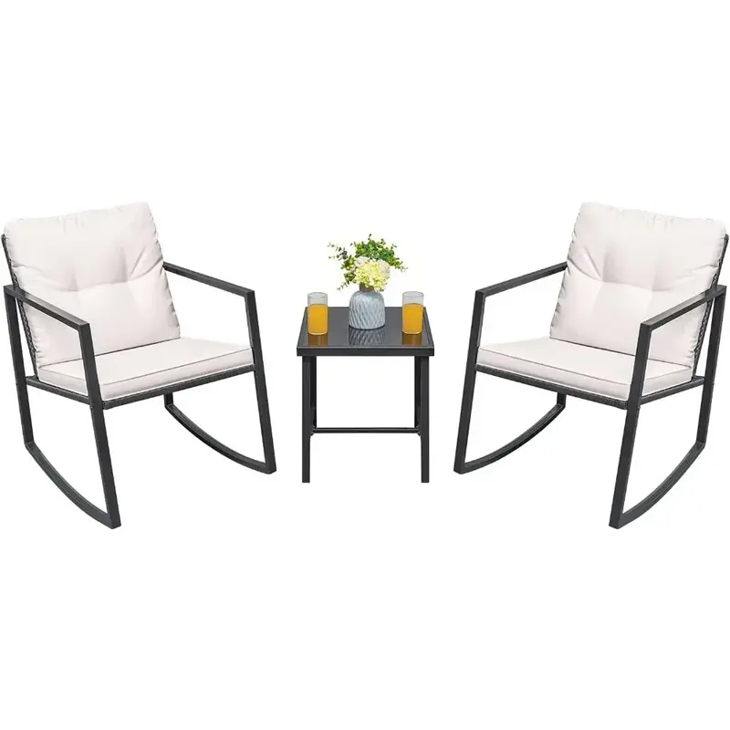 Садовая уличная мебель, набор для разговора с стульями для крыльца и стеклянным журнальным столиком, садовый набор мебели, бежевые стулья для патио