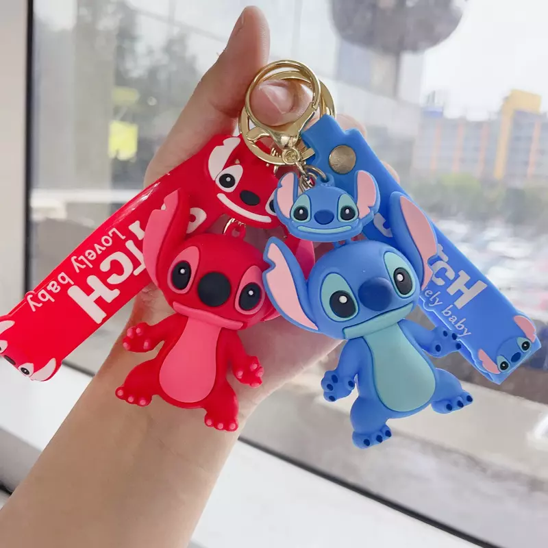 Disney kreatif kartun 3d silikon Stitch liontin gantungan kunci untuk Wanita Pria Remaja tas ransel mobil kunci aksesoris hadiah