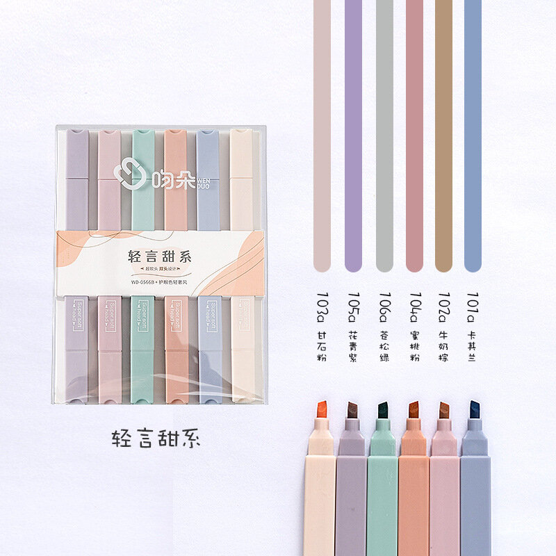 6PCS Pastel Highlighters เรืองแสงปากกาเน้นข้อความเครื่องเขียน Kawaii Kawaiii อุปกรณ์ปากกามาร์คเกอร์สีเครื่องหมายดินสอน่ารัก