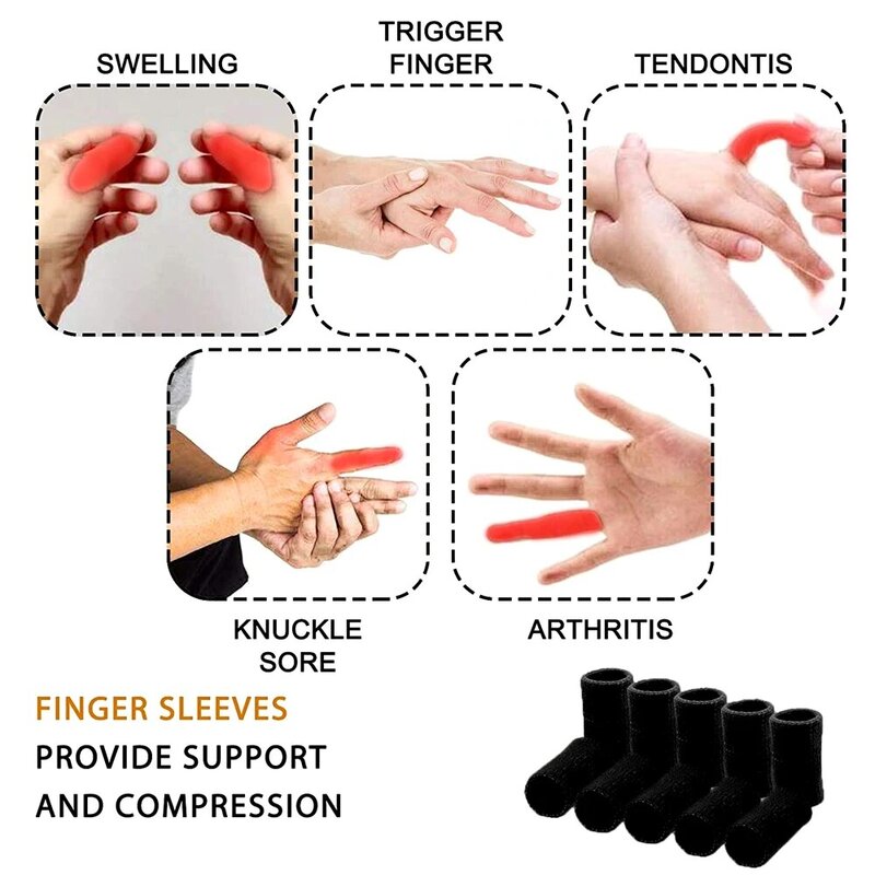JUUMMP-Protector de dedos para deportes al aire libre, protección de dedos para artritis, baloncesto, voleibol, mangas elásticas para dedos, 10 piezas por juego