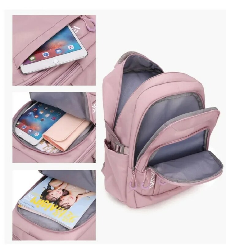 Bolsa escolar resistente à água de grande capacidade, mochila de lona rosa para adolescentes, meninas, mulheres, crianças, moda