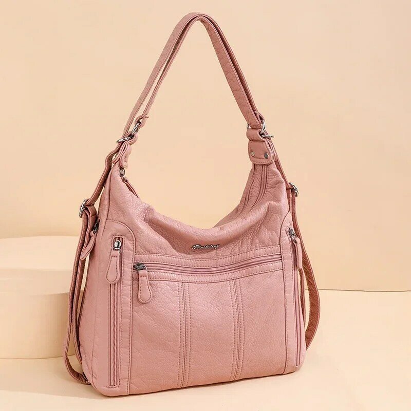 New Women's Shoulder Bag PU Solid Women's Bag Released in 2024 High Quality Casual Sewing Thread High Quality Zipper Handbag